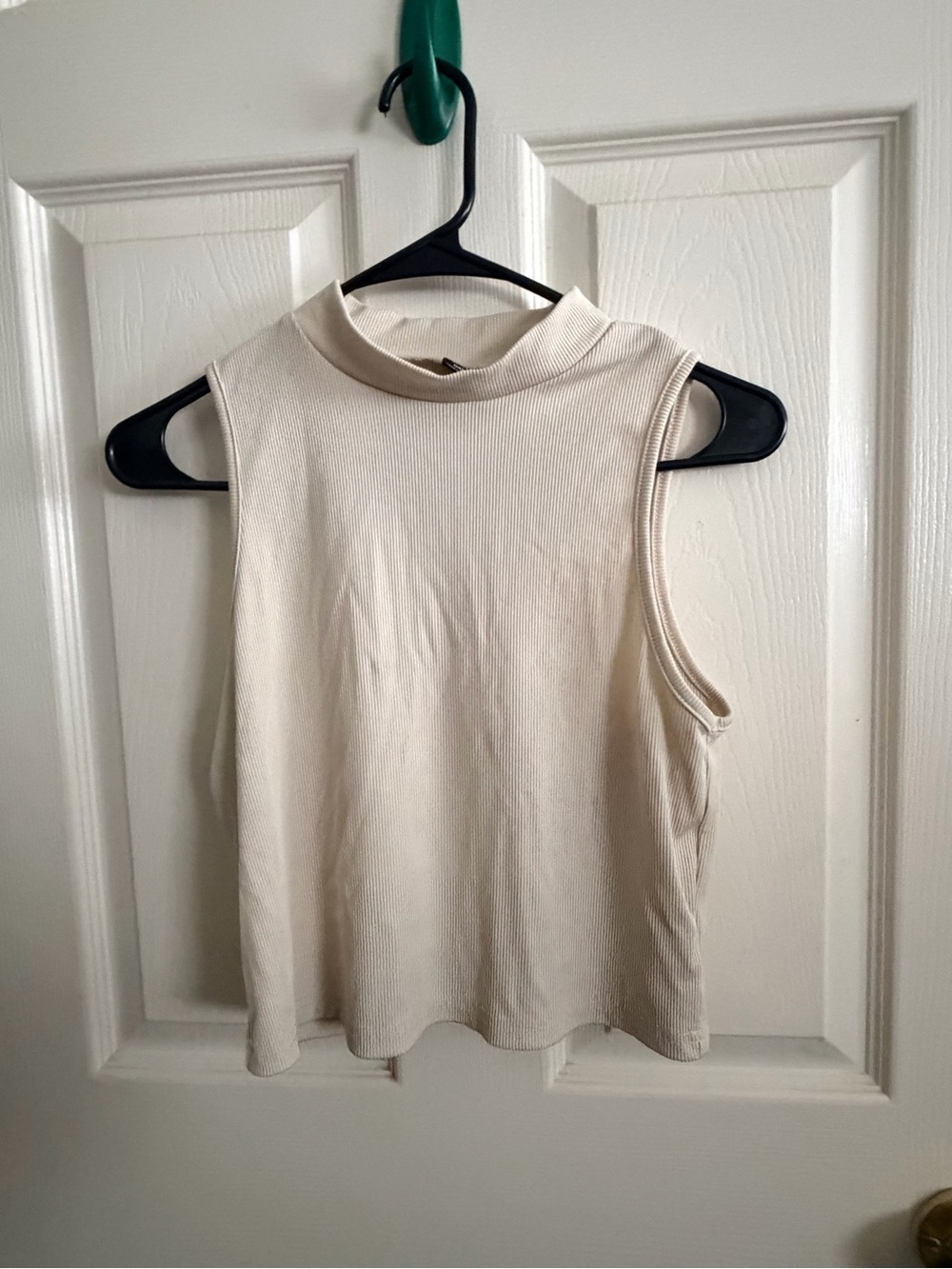SHEIN Cream Ribbed Mock Neck Sleeveless Tank